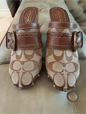 COACH Vintage Brown Signature Canvas Mule Slides Sz 5m